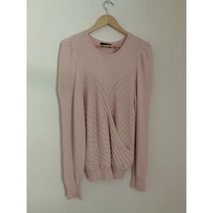 NWT ELIE Tahari Women Puff Sleeve Sweater Sz XL Petal Pink Faux Wrap Quiet Luxe